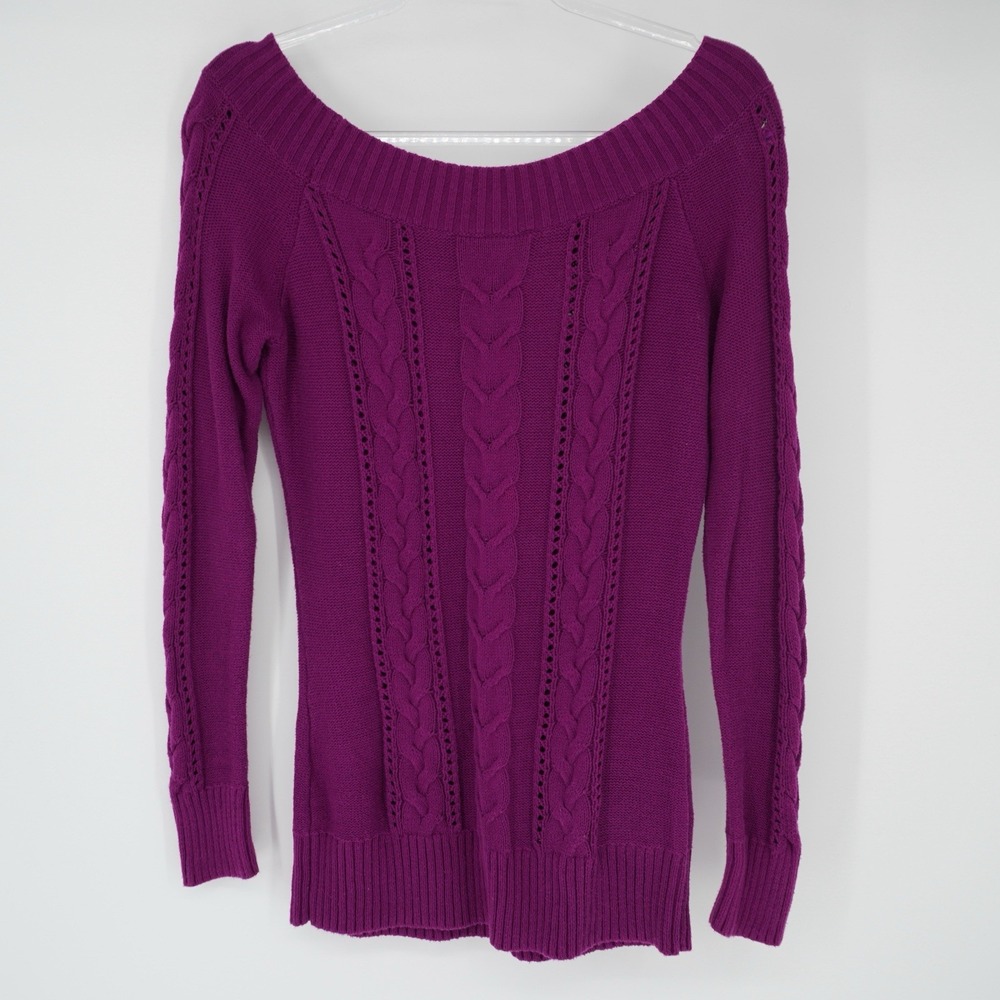 Guess Vintage Y2K Purple Off-Shoulder Knit Sweater 2000s Medium